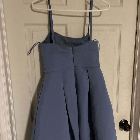 AMSALE FAILLE SLEEVELESS DUSK Blue Maxi GOWN sz 8 - Picture 4 of 7